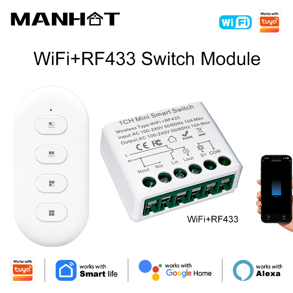 Smart Home Automation Diy - Tuya WIFI 10Aスマートライトスイッチ RF433 Mhzリモートコントロールスイッチ DIYホームオートメーションモジュール