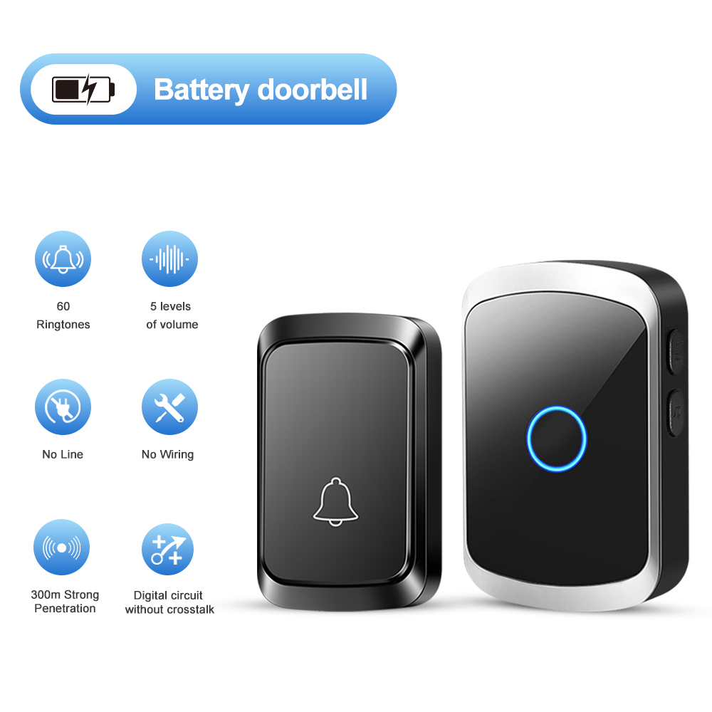 Smart Home Automation Diy - スマートワイヤレスドアベル ドアチャイムキット ソケット不要 300M/984FTリモート 60曲メロディー サウンド