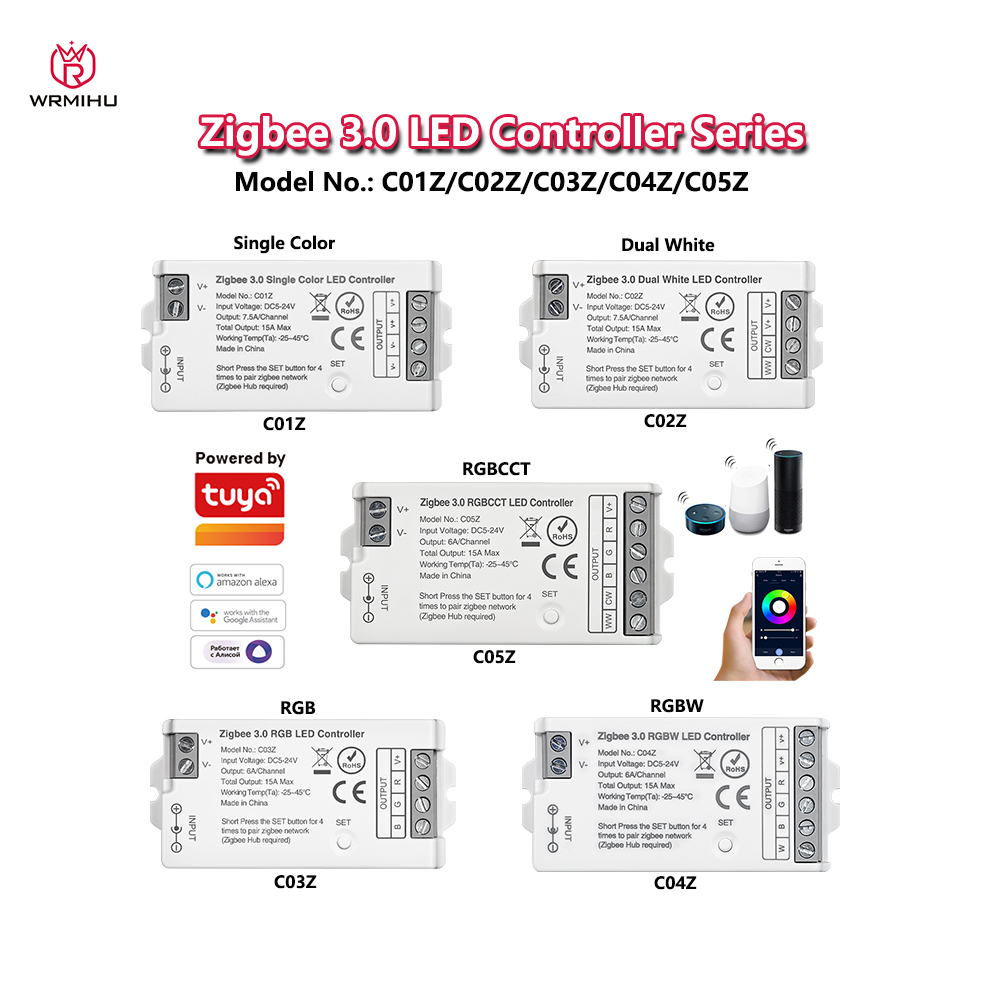 Zigbee Coordinator Stick - DC5-24V C01Z Zigbee 3.0スマートTuya音声制御LEDコントローラーディマー（単色/2色RGB RGBW RGBCCT