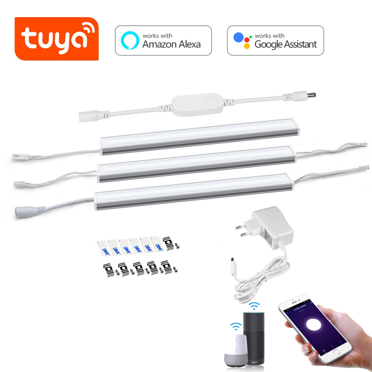 Smart Home Automation Diy - スマートTuya WifiアルミバーLED照明キット、キャビネット下ライト、音声制御、キッチン、クローゼット用、Alexa、Google Home対応