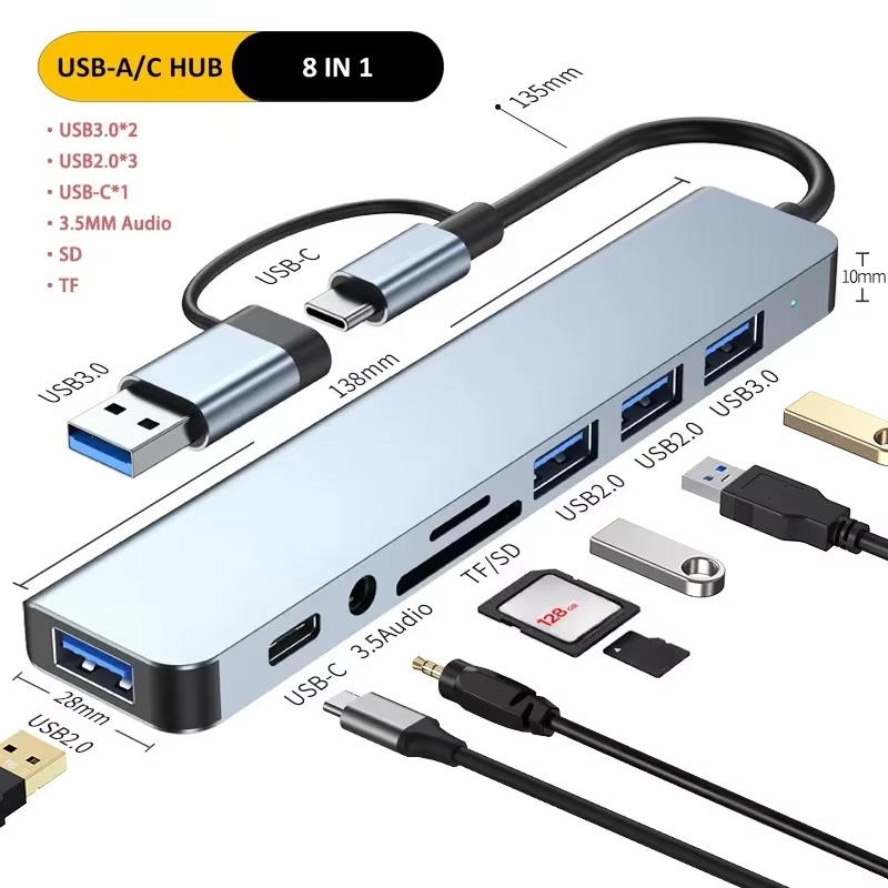 Home Assistant Sd - タイプCハブUSBスプリッター 8in1 USBエクステンダー USBマルチポートアダプター USB-Cポート TF/SDカードリーダー
