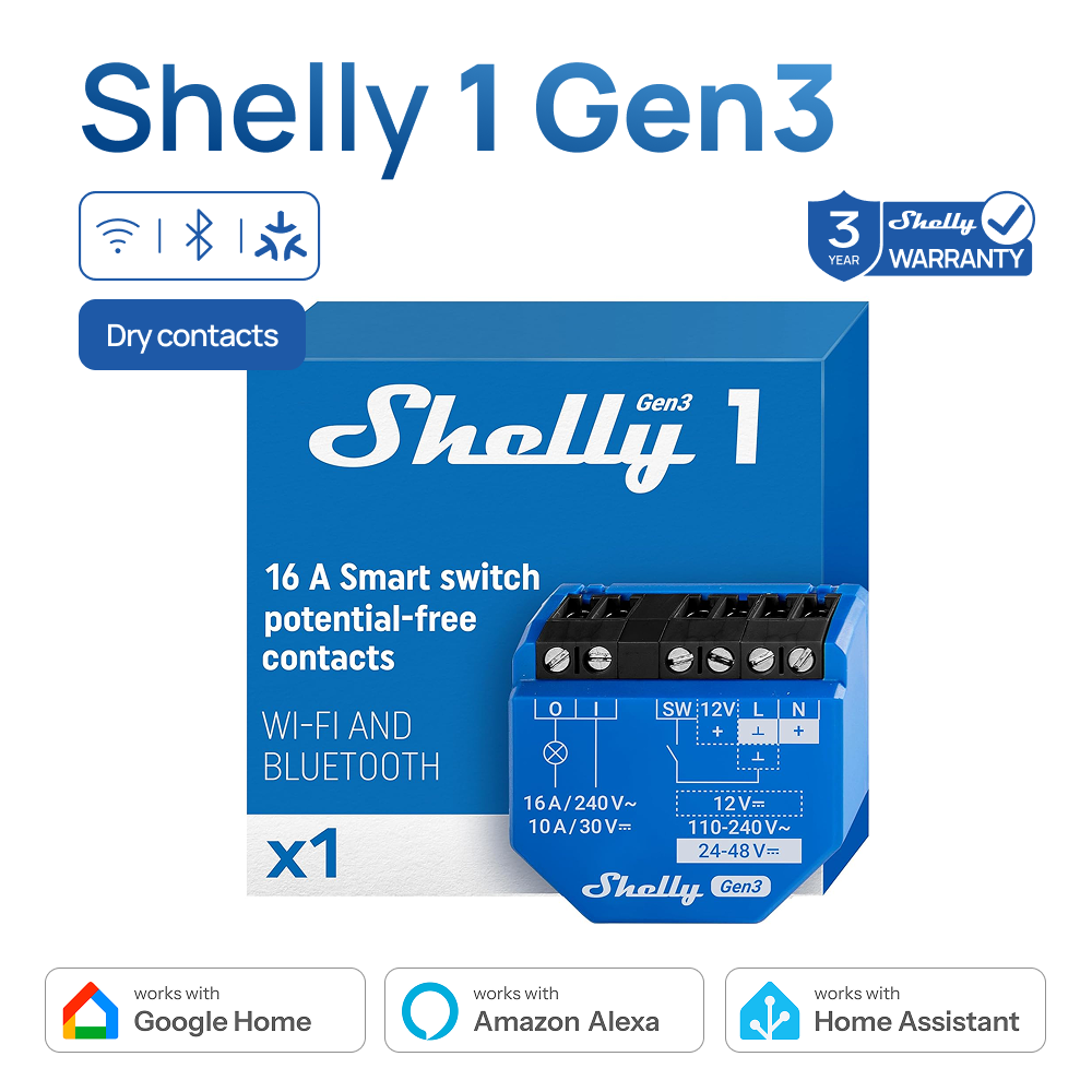 Shelly Relay Module - Shelly 1 Gen3 ドライコンタクトスマートスイッチ WiFi Bluetooth操作リレー