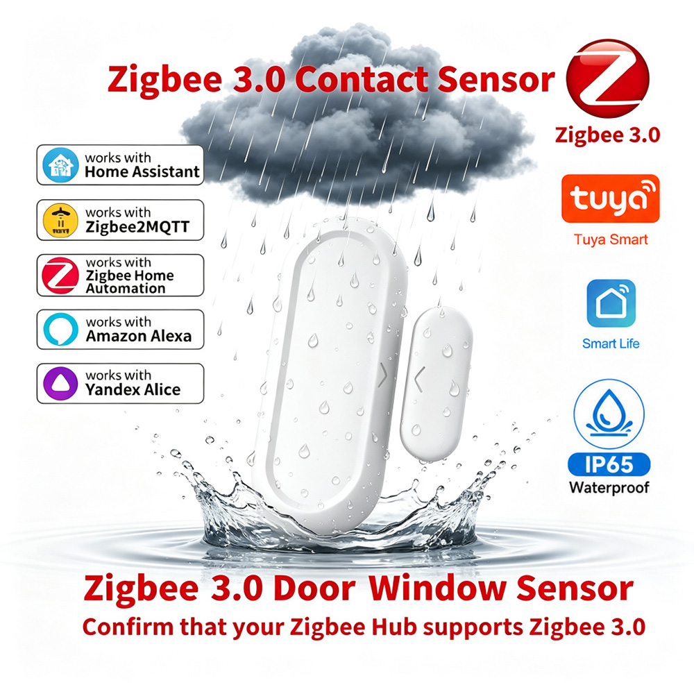 Home Automation Ideas - IP65 Tuya Zigbee 3.0 ドア窓磁気センサーワイヤレス接続スマートホーム保護防水ドア検出器オートメーション