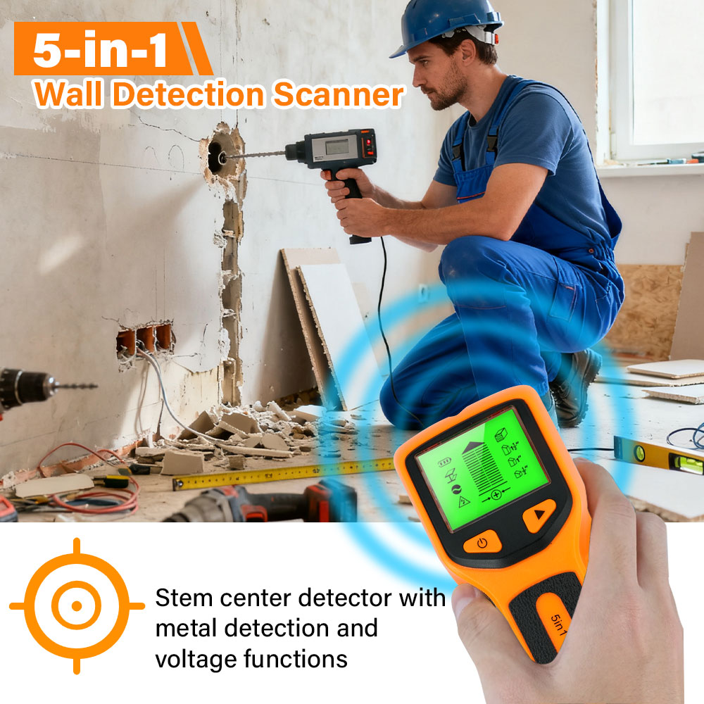 Water Leak Detector Wired - 壁スタッド探知機 5 in 1 ハンドヘルドデジタル木材スキャナー 金属探知機