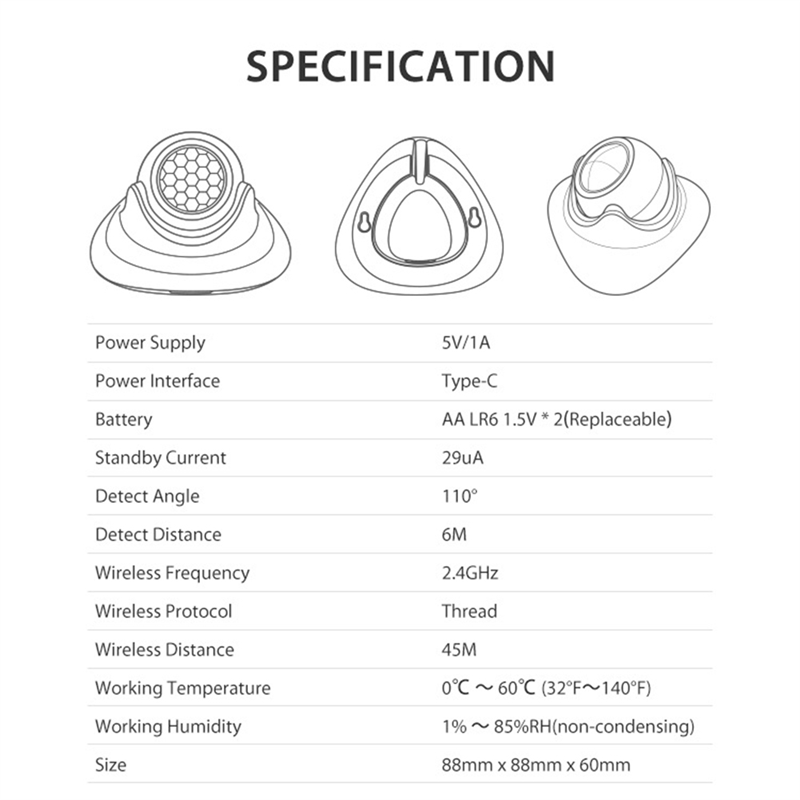 Matter Hub Thread - FEDI-Matter Thread対応 人感センサー Tuyaスマートホームオートメーション 赤外線人感検知器 Tuyaハブ
