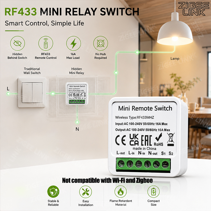 RF433MHz 16A ミニスマートリレーレシーバースイッ - Diy Home Automation System のレビューと価格